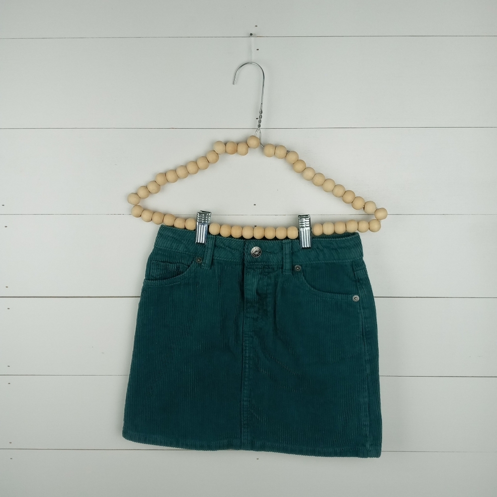 Cat & Jack girls size 7-8 teal green corduroy straight skirt snap, zip fly